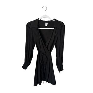 Paris Atelier Black Wrap Mini Dress V-Neck Long Sleeve Size 0